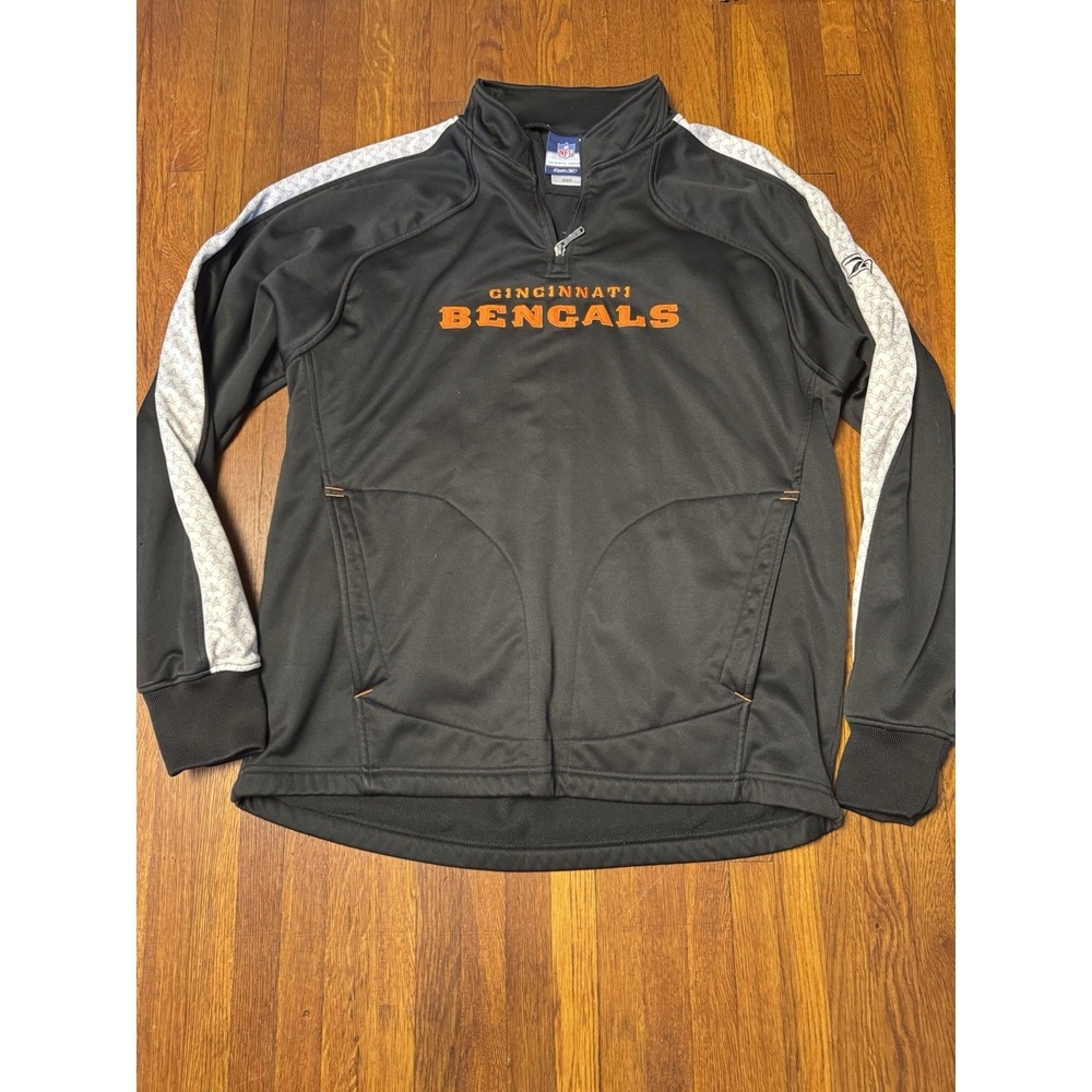 Cincinnati‎ Bengals Sweatshirt Mens Medium 1/4 Zip Pullover Reebok Sideline NFL